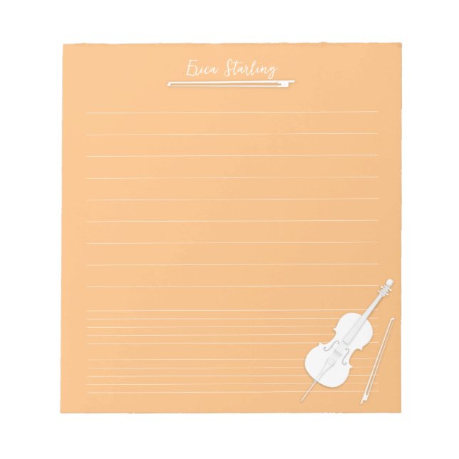 White Cello Personalized Music Lesson Orange Notepad (Front)