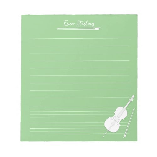 White Cello Personalized Music Lesson Pea Green Notepad