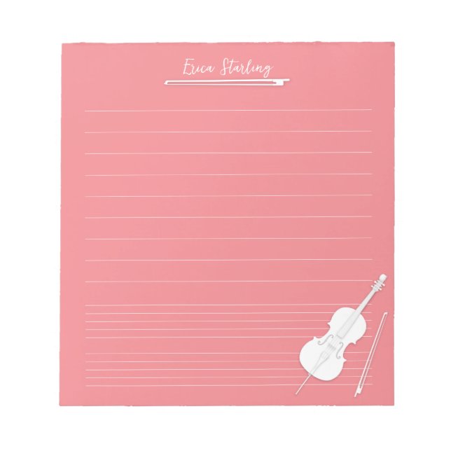 White Cello Personalized Music Lesson Rose Pink Notepad (Front)