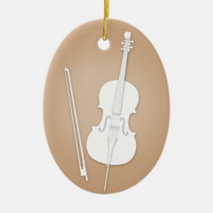 White Cello with Bow Custom Brown Music Ceramic Ornament