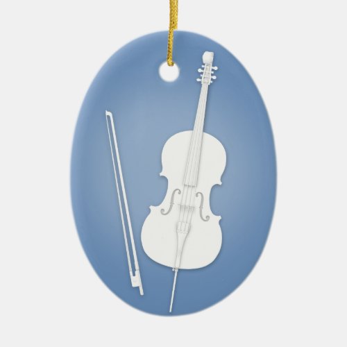 White Cello with Bow Custom Dark Blue Music Ceramic Ornament