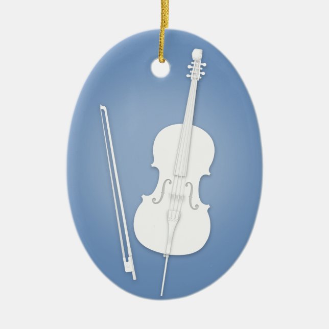 White Cello with Bow Custom Dark Blue Music Ceramic Ornament (Front)
