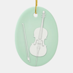 White Cello with Bow Custom Mint Music Ceramic Ornament