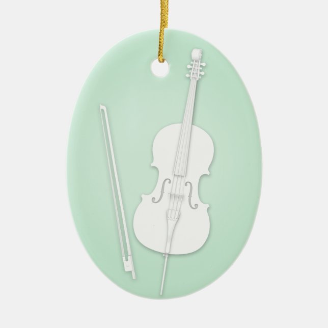 White Cello with Bow Custom Mint Music Ceramic Ornament (Front)
