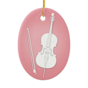 White Cello with Bow Custom Rose Pink Music Ceramic Ornament
