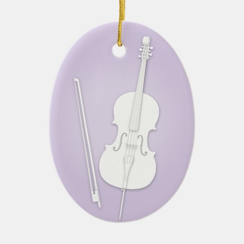White Cello with Bow Lavender Custom Music Ceramic Ornament