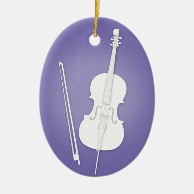 White Cello with Bow Purple Custom Music Ceramic Ornament (Front)