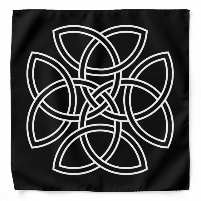 White Celtic Four Triquetra Cross on Black Bandana (Front)