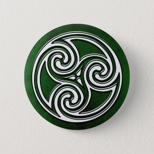 White Celtic Irish Knot Triskelion Green Button