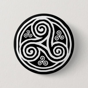 White celtic triskels on black button