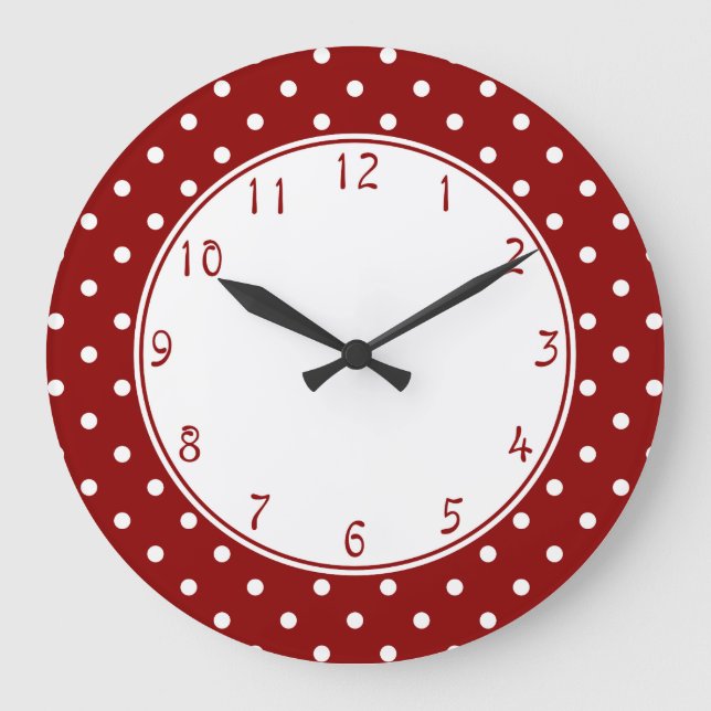 White center Small White Polka dots red background Large Clock (Front)