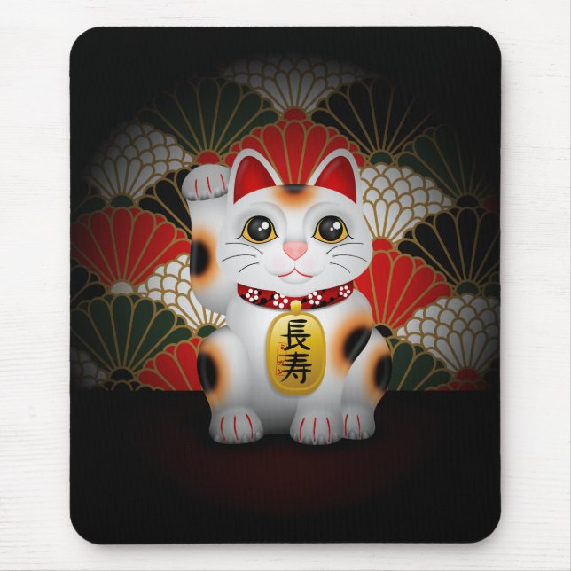 White Ceramic Maneki Neko Mouse Pad (Front)