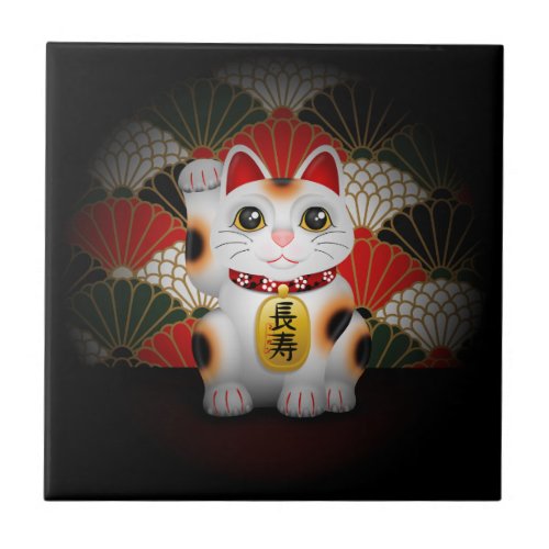 White Ceramic Maneki Neko Tile