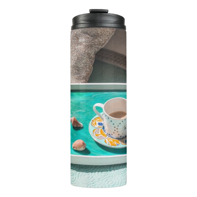 White ceramic mug on white serving tray (Front)