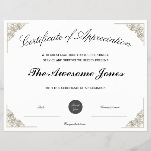 White Certificate of Appreciation w Custom Logo