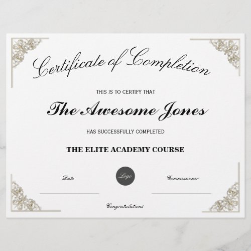 White Certificate of Completion with Custom Logo