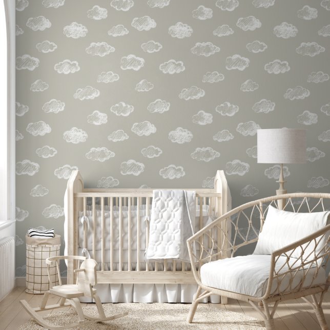White Chalk Clouds On Dove Grey Background Wallpaper (Kids)