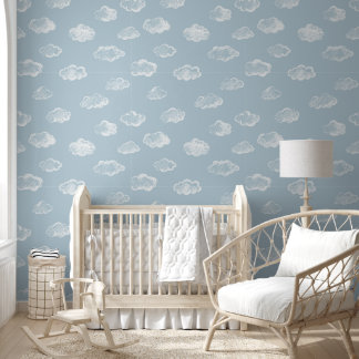White Chalk Clouds On Powder Blue Background Wallpaper