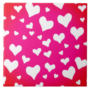White Chalk Hearts on Fuchsia Pink Ceramic Tile