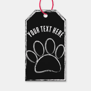 White Chalk Paw Print Custom Text Black Gift Tags