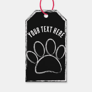 White Chalk Paw Print Custom Text Black Gift Tags