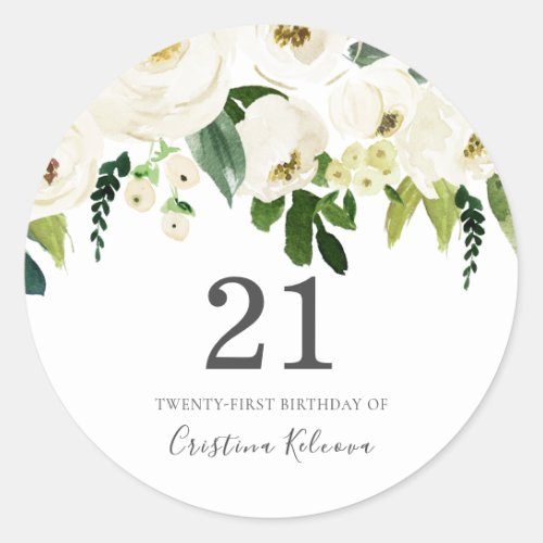 White Champagne Flowers 21st Birthday Party Classic Round Sticker