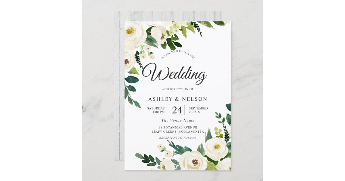 White Champagne Flowers Elegant Rustic Wedding Invitation | Zazzle