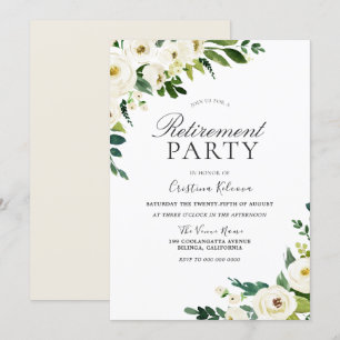 White Champagne Flowers Retirement Party Invitation