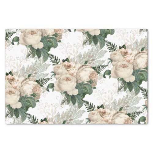 White Champagne Roses Victorian Garden Tissue Paper