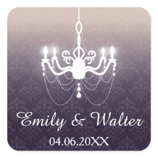 White Chandelier On Purple Custom Wedding Square Sticker