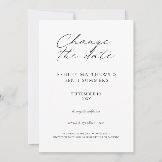 White Change the Date Invitation (Front)