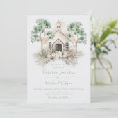 White Chapel in the Eucalyptus Wedding invitations (Standing Front)