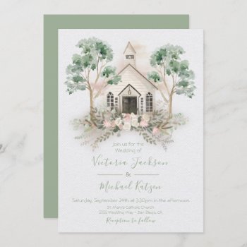 White Chapel In The Eucalyptus Wedding Invitations by McBooboo at Zazzle