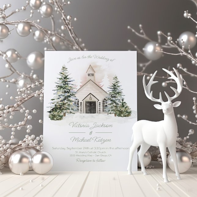 White Chapel in the Snow Pines Wedding Invitation (Creator Uploaded)