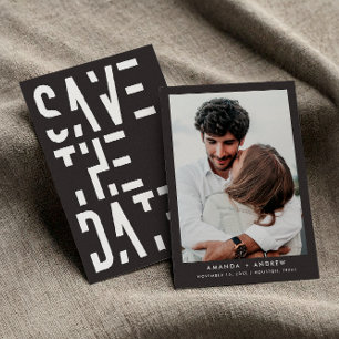 White Charcoal Gray 70s Retro Stripes Wedding Save The Date
