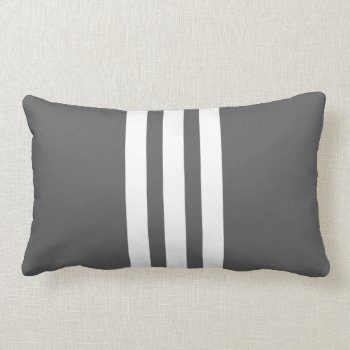 White  Charcoal Vertical Stripe Lumbar Pillow by JoLinus at Zazzle