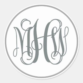 White Charcoal Vine Script Monogram, DIY BG Classic Round Sticker