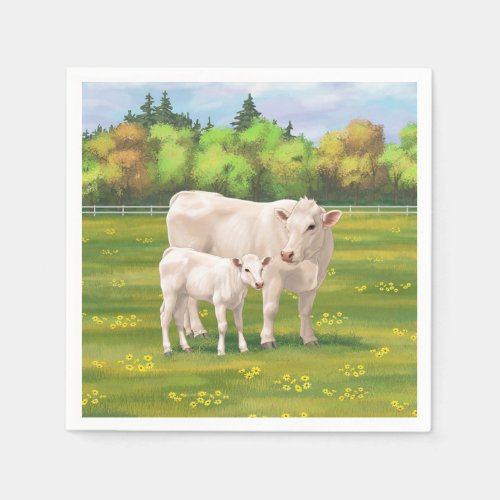 White Charolais Cow  Cute Calf Beef Cattle Napkins