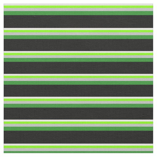 White, Chartreuse, Grey, Forest Green & Black Fabric