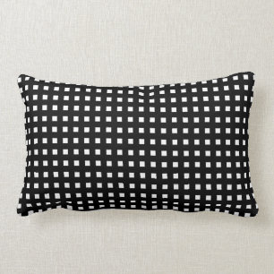White Check on Black Retro Lumbar Pillow