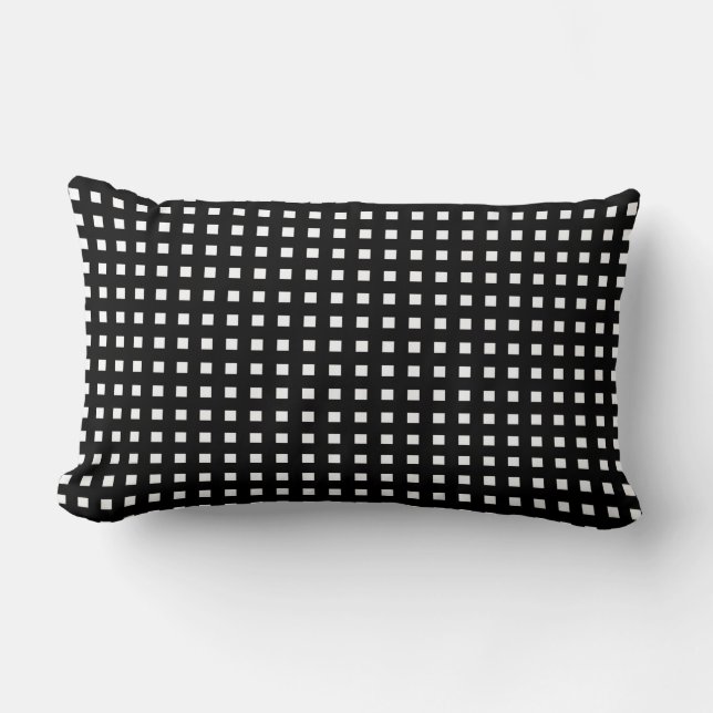 White Check on Black Retro Lumbar Pillow (Front)