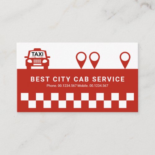 White Checks Red Taxi Location Icons Cab Driver Business Card