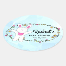 White Cheerful Bunny Woodland Blue Envelope Seal