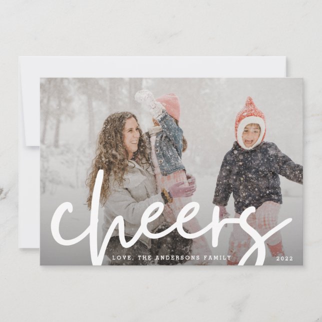 White CHEERS | Modern Merry Christmas Photo Holiday Card (Front)