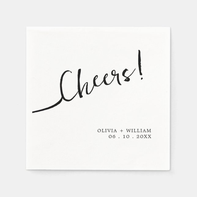 White Cheers Modern Wedding Cocktail Napkins (Front)