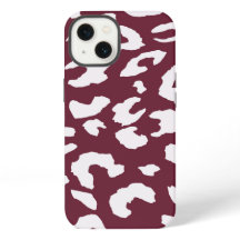 WHITE CHEETAH PRINT PHONE CASE - BURGUNDY BACKGROU