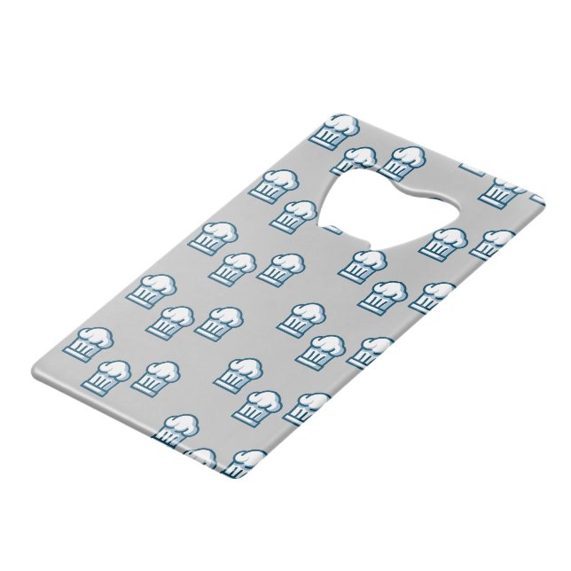 White chef hats on grey credit card bottle opener (Front Angled)