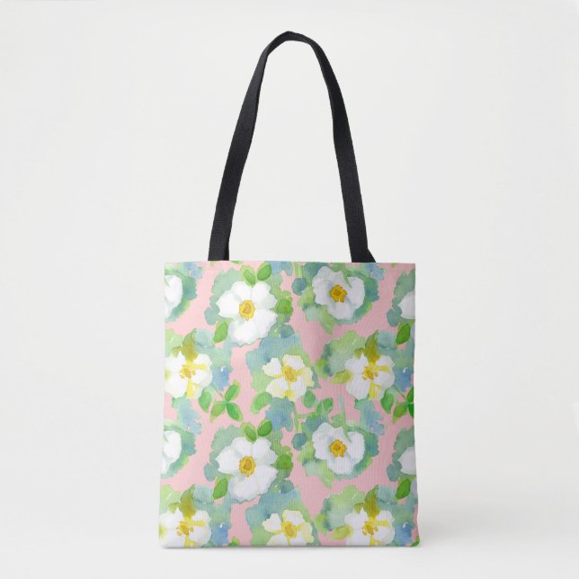 White Cherokee Rose Flower Pink Tote Bag (Front)