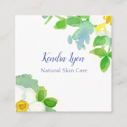 White Cherokee Rose Flowers Watercolor Square Business Card
