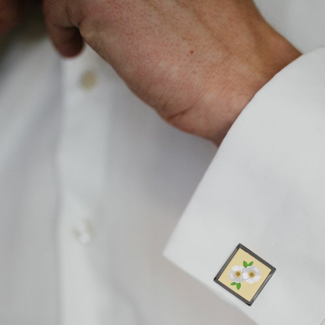 White Cherokee Rose on Soft Yellow Cufflinks (Creator Uploaded)